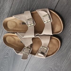 Genuine Leather Unisex Cork Footed Flat Slide Sandals with Arch Support, Men and